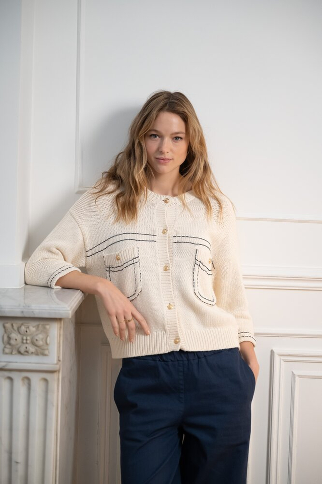 Beige gilet met zakken doorstikt Charli Jeff