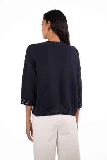 Donkerblauwe katoenen cardigan met witte stikking en gouden knopen Charli Jeff