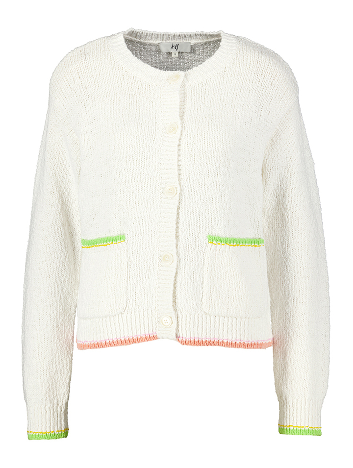 Ecru cardigan met structuur en gekleurde boord Bahia Jeff