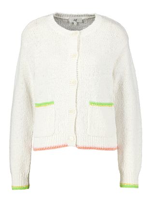 Jeff Ecru cardigan met structuur en gekleurde boord Bahia