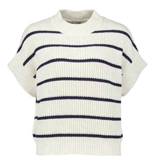 Ecru gebreide turi met blauwe strepen April Jeff