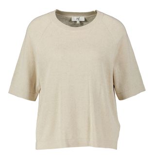 Jeff Beige pull met ronde hals en driekwart mouwen Fanny