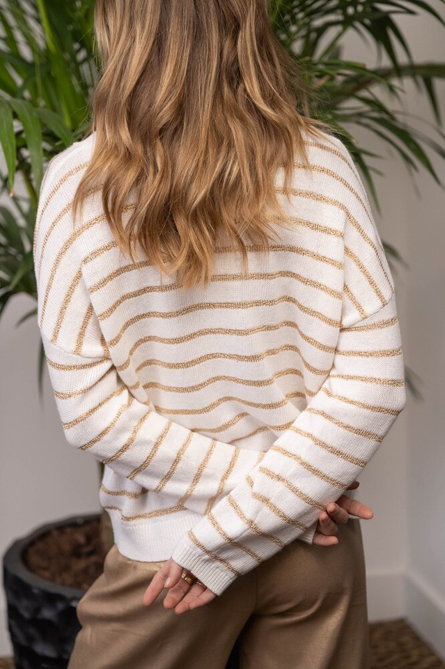 Wit gestreepte pull met v-hals Ella Jeff