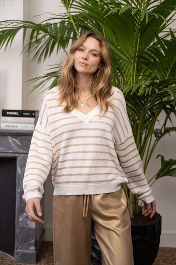 Wit gestreepte pull met v-hals Ella Jeff