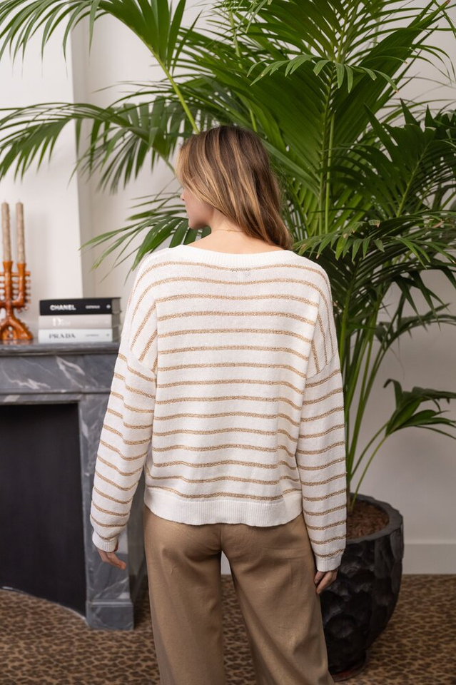 Wit gestreepte pull met v-hals Ella Jeff