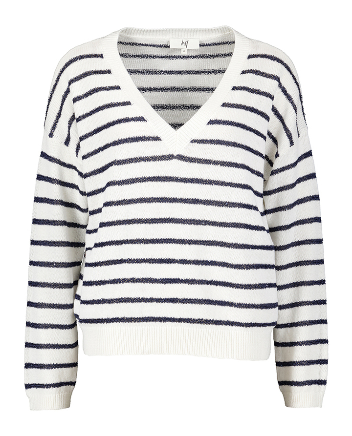 Wit met blauw gestreepte trui met v-hals Ella Jeff