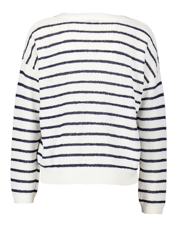 Wit met blauw gestreepte trui met v-hals Ella Jeff
