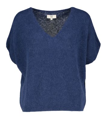 Donkeblauwe wollen trui met alpaca Jeff 