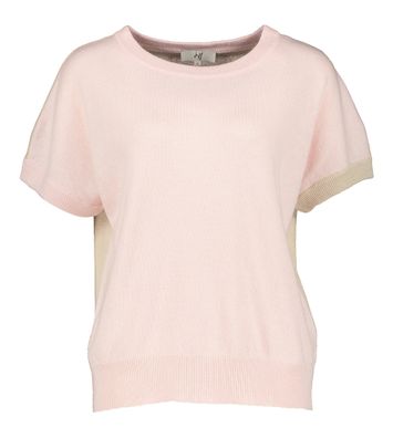 Roze trui in merino wol, met beige achterkant Gioia Jeff 