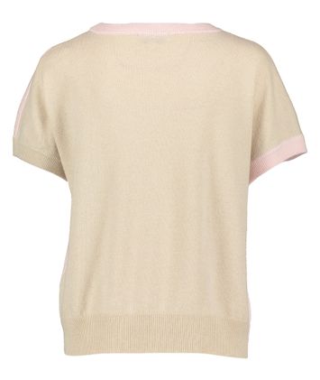 Roze trui in merino wol, met beige achterkant Gioia Jeff 