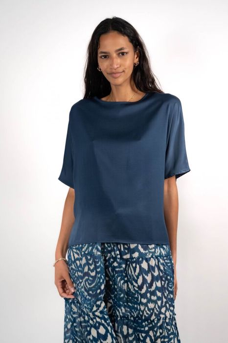 Blauwe glanzende bloes Rosie Jeff