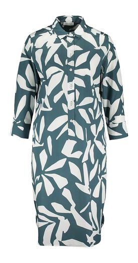 Groene hemdjurk met witte print en zakken Rosse 35
