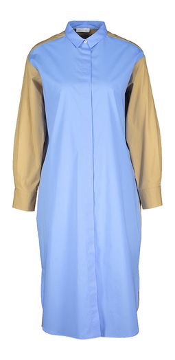 Blauwe katoenen lange hemdjurk met beige achterkant Rosse 35