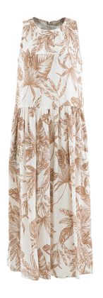 Rosso 35 Beige linnen jurk met bloemenprint en zakken Rosse35