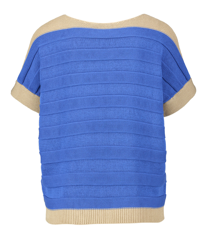 Blauwkleurige pull met korte mouwen en camelkleurige details Rosso 35