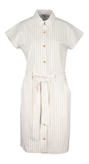 Witte jurk met camelkleurig strepenpatroon Selma Blue Bay