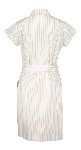 Witte jurk met camelkleurig strepenpatroon Selma Blue Bay