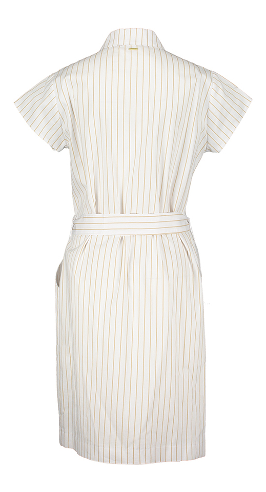 Witte jurk met camelkleurig strepenpatroon Selma Blue Bay