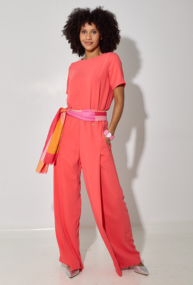 Koraalkleurige geklede broek Becca Blue Bay