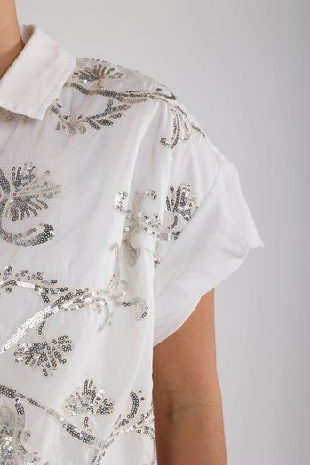 Witte bloes met zilveren pailetten Catalina Nukus 