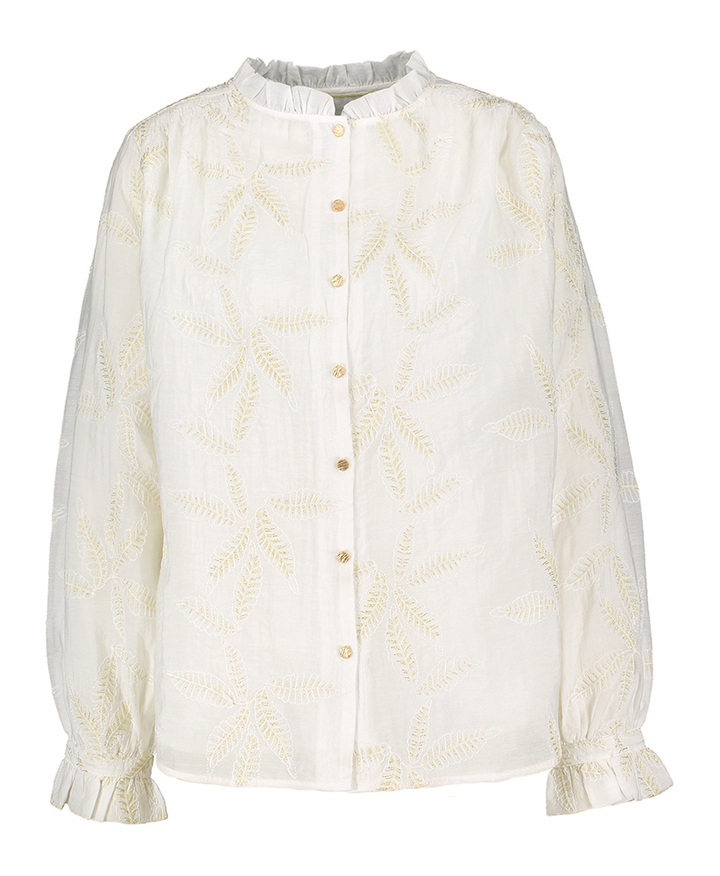 Witte bloes met gouden bloemenprint Jenna Nukus