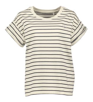 Nukus Ecru t-shirt met blauwe strepen Noor