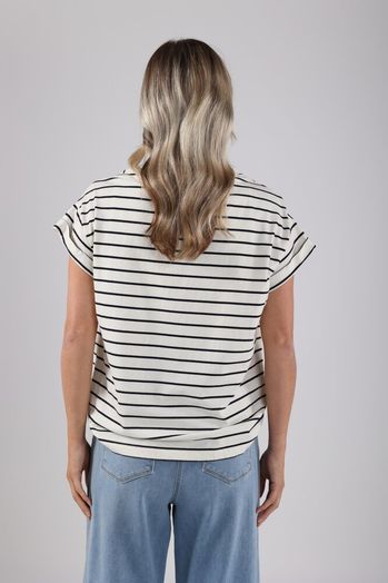 Ecru t-shirt met blauwe strepen Noor Nukus 