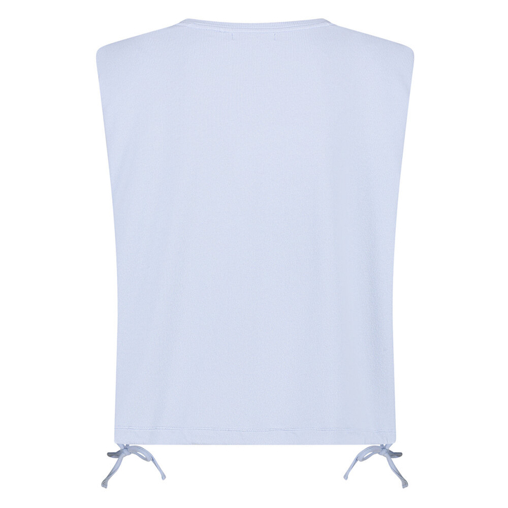 Blauwe mouwloze sweater met strop onderaan  Babette Nukus 