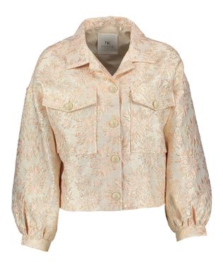 Nukus Beige glanzende jas met lichtroze print Harmony
