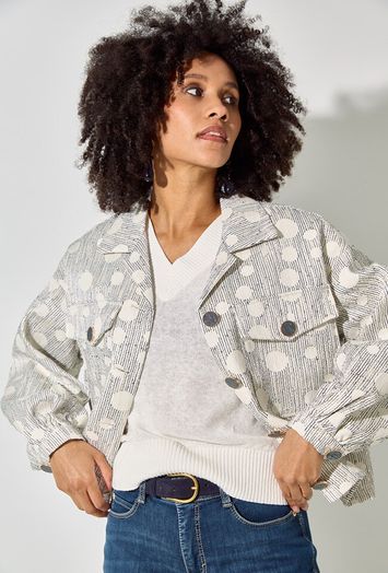 Beige oversized vest met print en pailetten Harmony Nukus 