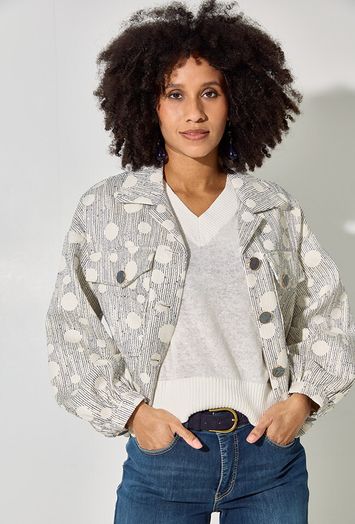 Beige oversized vest met print en pailetten Harmony Nukus 