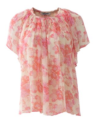 Max & Moi Beige blouse met korte mouwen in roze bloemenprint Tariane