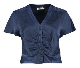 Max & Moi Donkerblauwe cropped blouse met knopen en korte mouwen Gamalya