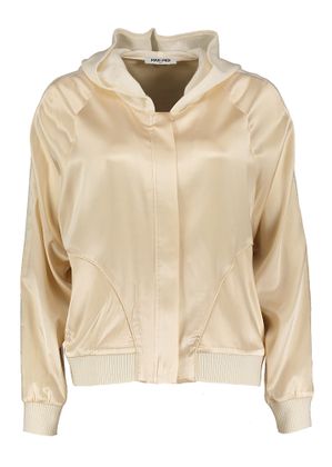 Max & Moi Parelmoerkleurige glanzende gilet met rits en kap Gadine