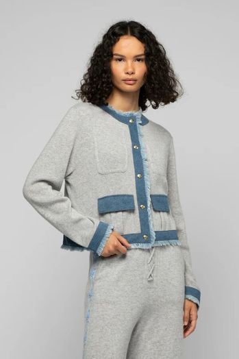 Beige trui met jeans detail Max & Moi 