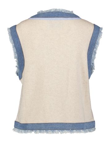 Beige mouwloze gilet met jeansblauwe details Gadelie Max & Moi