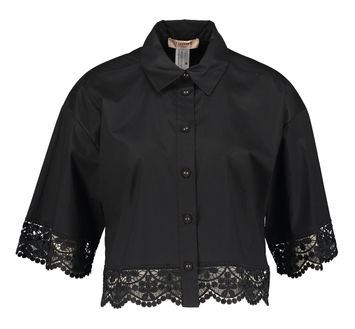 Zwarte korte bloes met broderie Twinset 