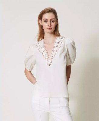 Ecru bloes met broderie detail Twinset