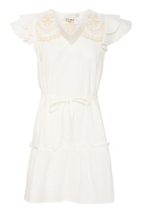 Ichi Witte katoenen jurk met beige detail Gaelle