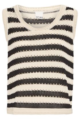 Ichi Beige gehaakte top met zwarte strepen Birdis
