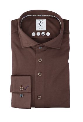 R2 Donkerbruin katoenen hemd (regular fit )
