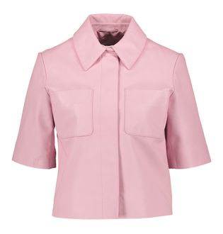 Ibana Roze jasje in leather look met korte mouwen Treabhar