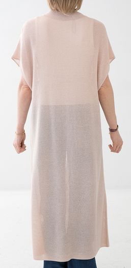 Poederroze lange gehaakte gilet met glitterdraad Juul Atmos