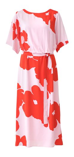 Roze maxi-jurk met rode bloemenprint Namina Senso 