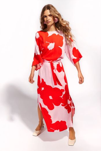 Roze maxi-jurk met rode bloemenprint Namina Senso 