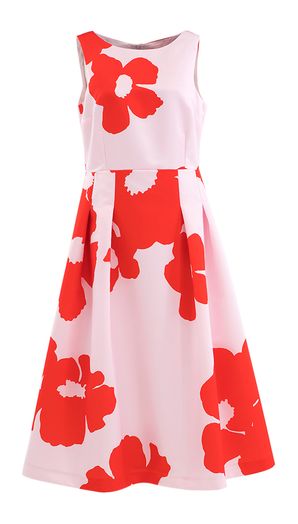 Roze jurk met rode bloemenprint Hermi Senso