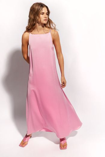 Roze glanzende mouwloze lange jurk met details in strass Esenza Senso