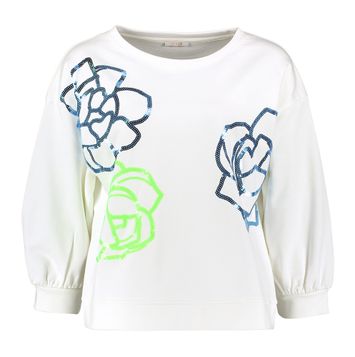 Witte sweater met pailetten bloemenprint Thirza Senso