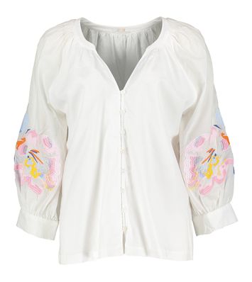 Witte bloes met bloemenprint op de mouw Gitta Senso