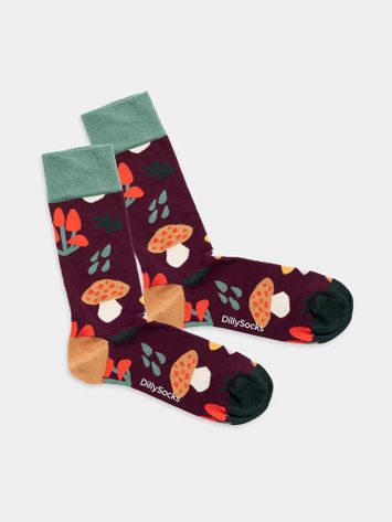 Multicolor kousen met paddenstoelen print Mushroom Crush Dillysocks